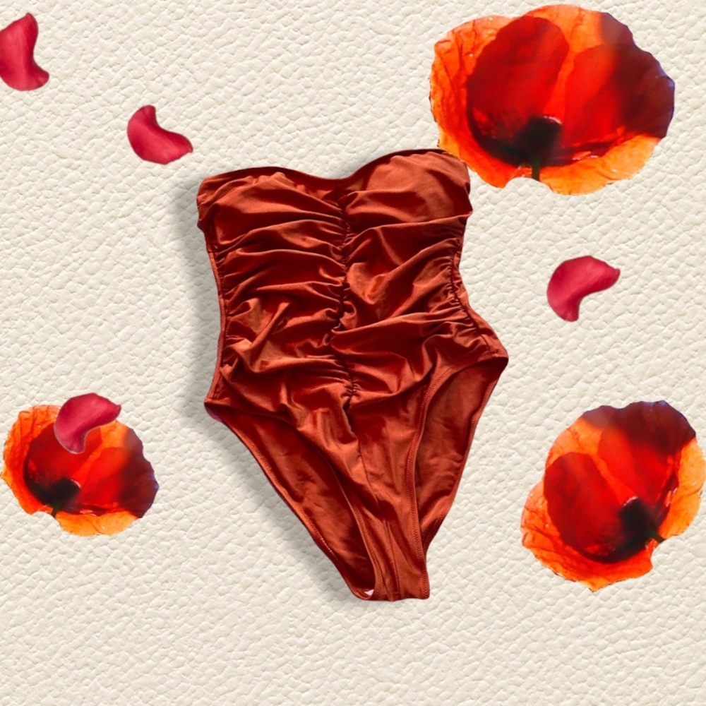🤎 Strapless high wasted one piece bronze brown bathing suit 🤎